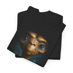 Black t-shirt with a character design on a white background