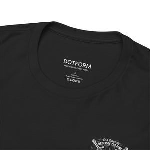 Black t-shirt with 'DOTFORM' branding on the collar and small graphic at the bottom right corner.