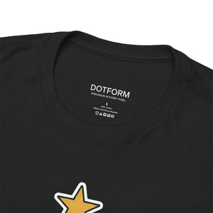 Black t-shirt with a star graphic and 'DOTFORM' branding on a white background