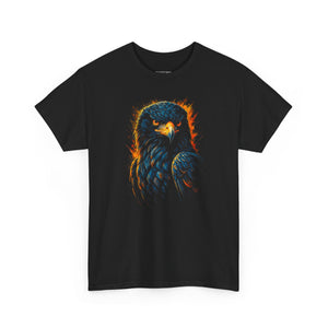 Black t-shirt with a colorful eagle design on a white background