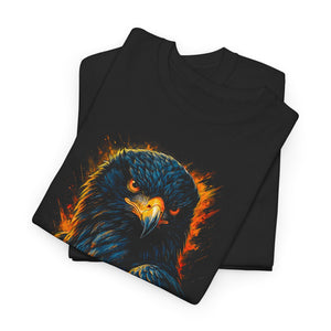 Black t-shirt with an eagle design on a white background