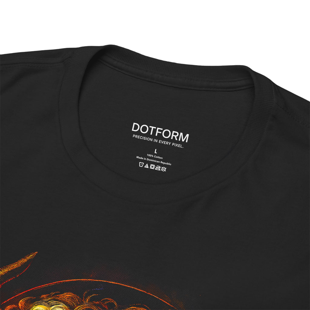 Black t-shirt with 'DOTFORM' branding on the collar area