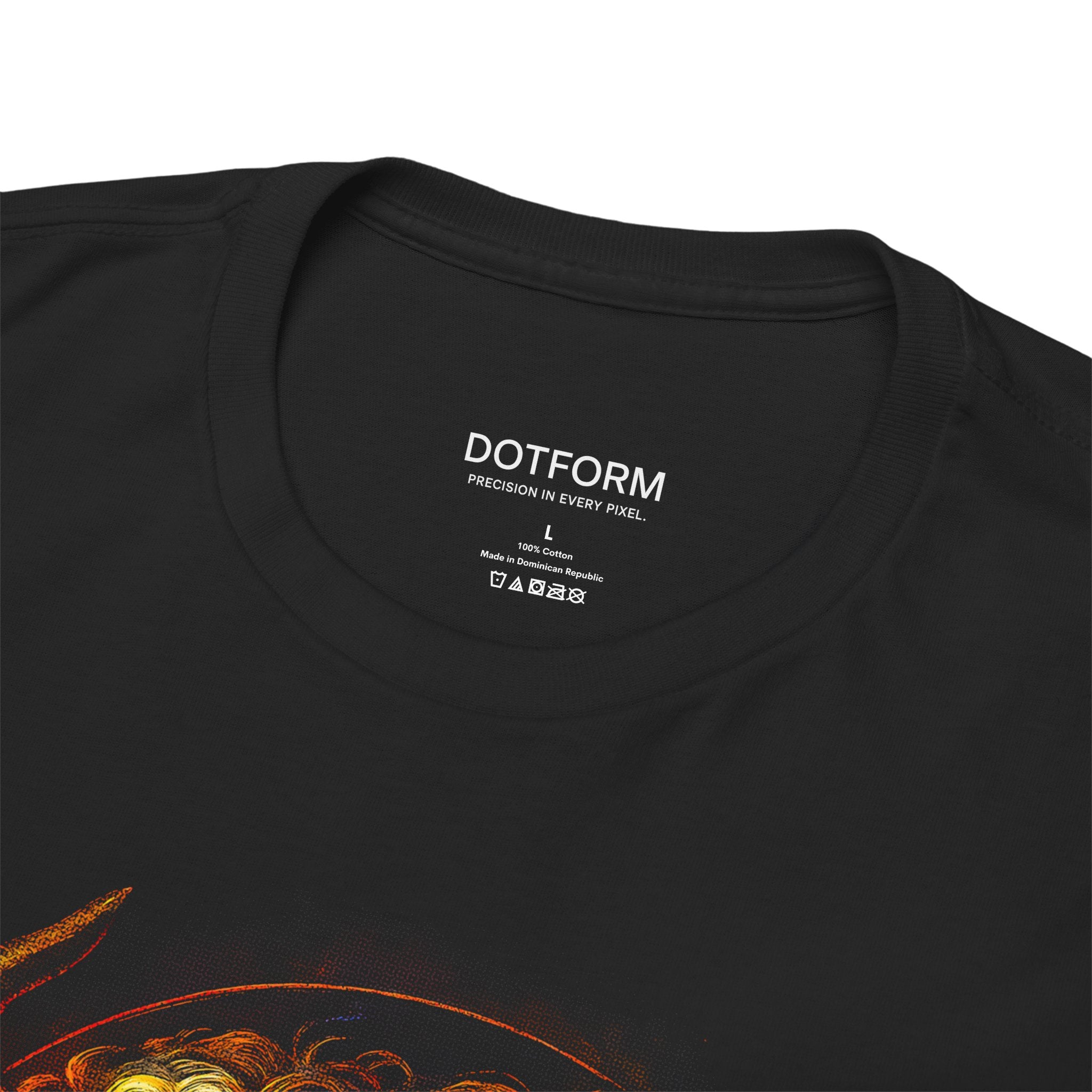Black t-shirt with 'DOTFORM' branding on the collar area