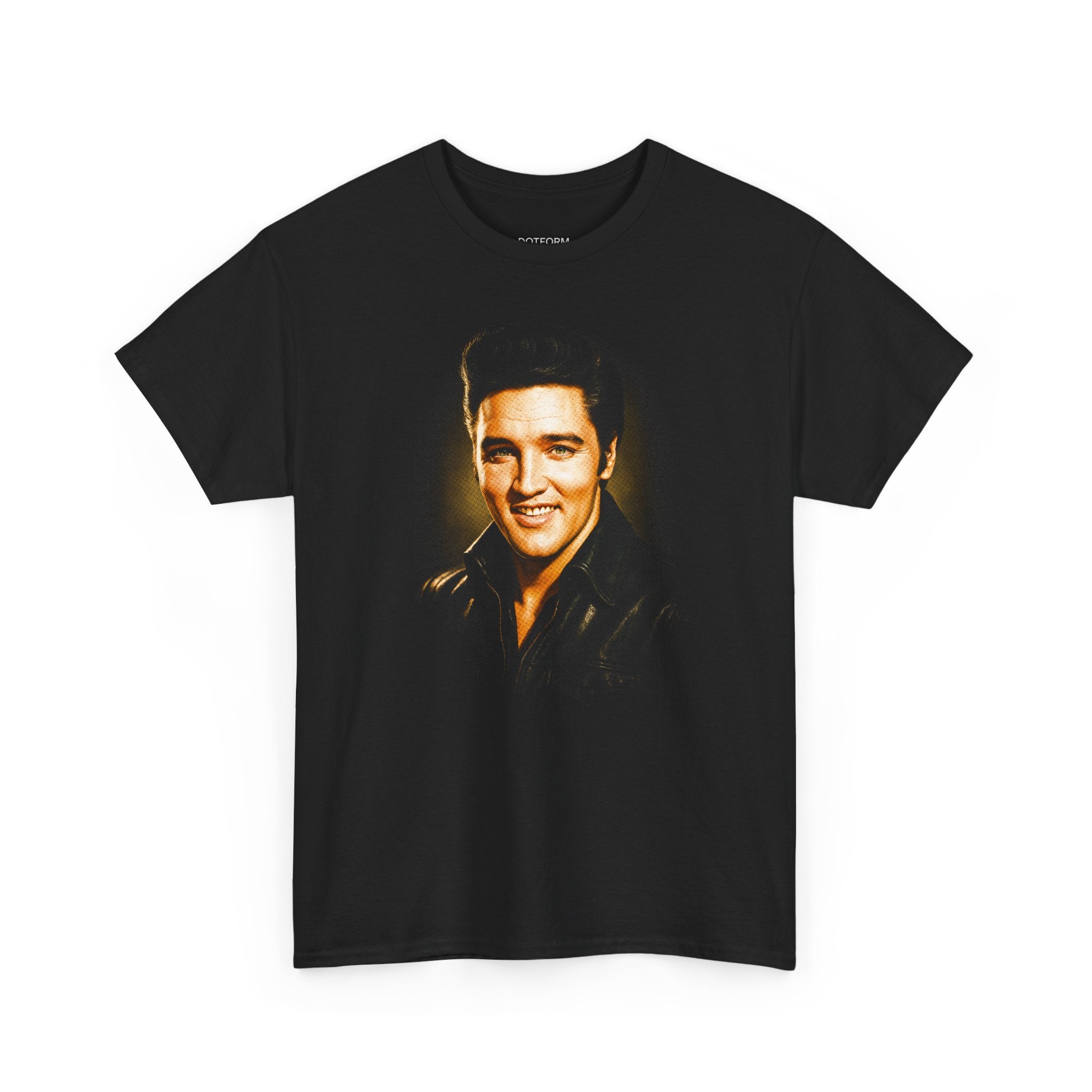 Black t-shirt with a graphic of a famous person on a white background