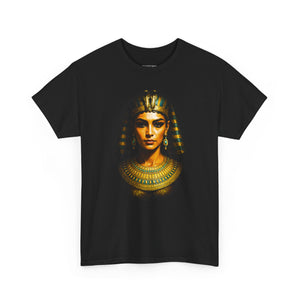 Black t-shirt with an Egyptian-themed graphic design on a white background