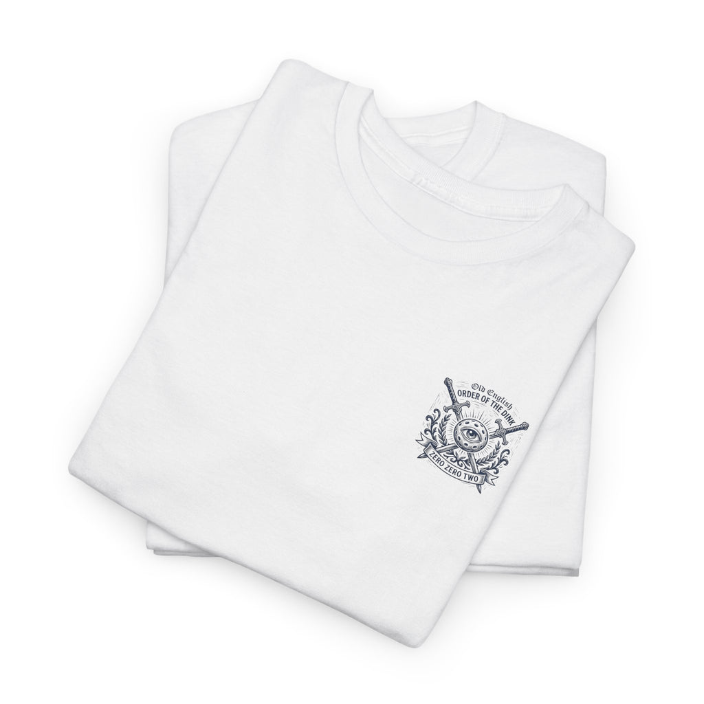 White shirt with a logo on a white background