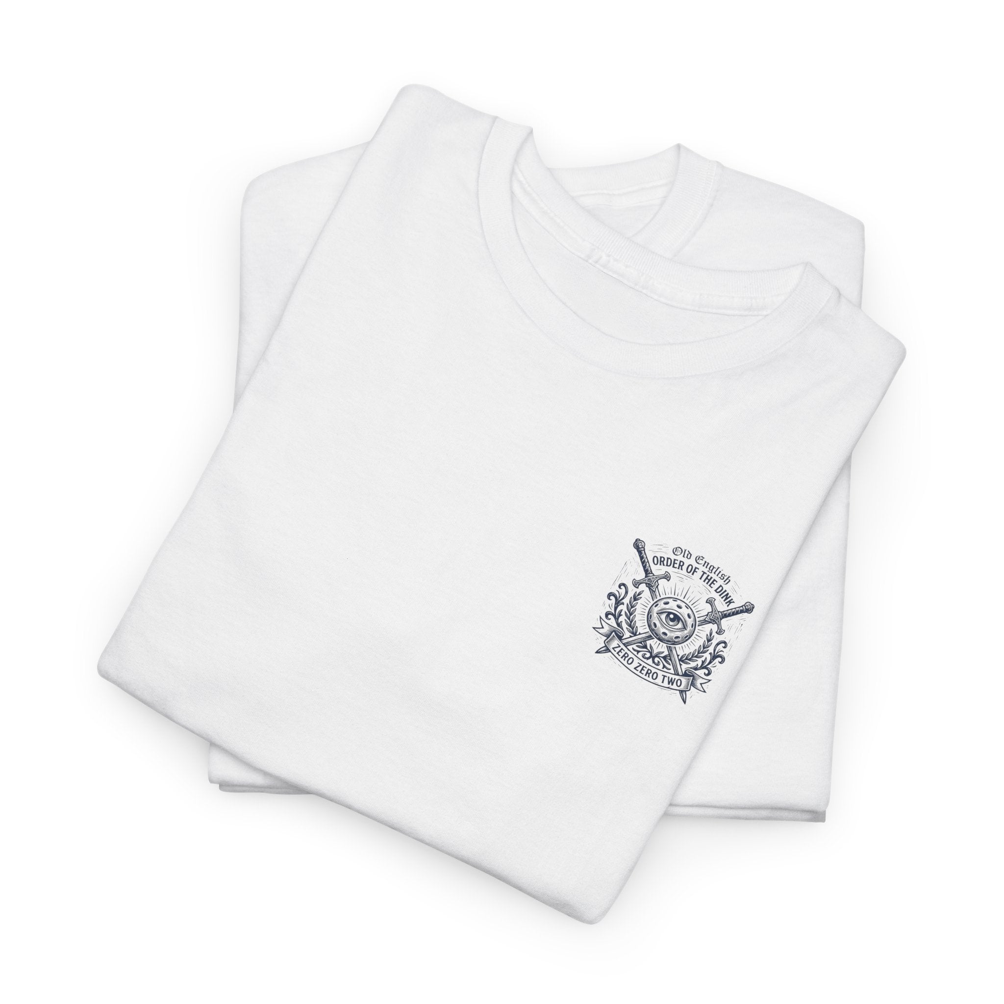 White shirt with a logo on a white background