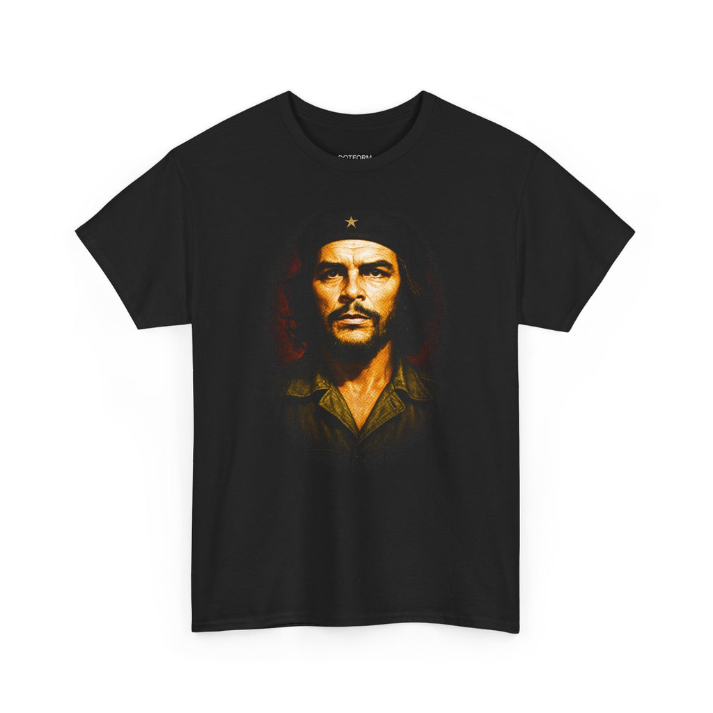 Black t-shirt with a graphic of a famous historical figure on a white background