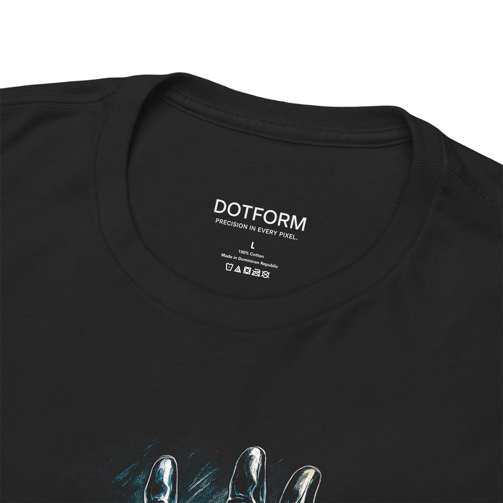 Black t-shirt with 'DOTFORM' branding on the collar area