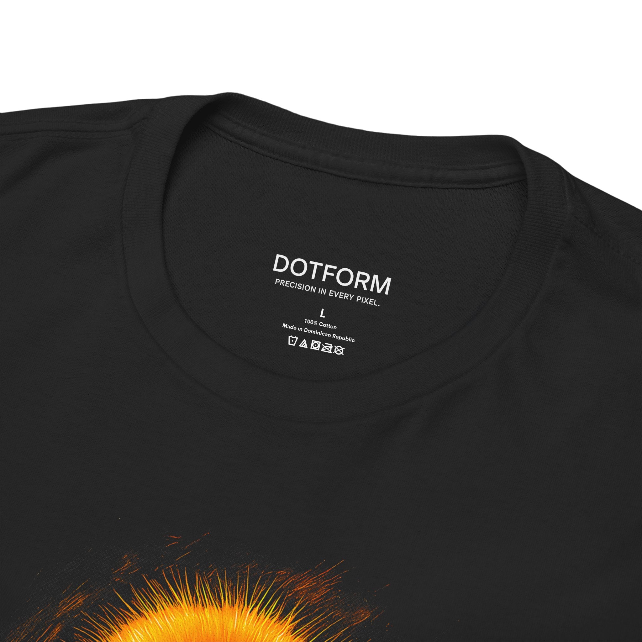Black t-shirt with 'DOTFORM' branding on the collar area