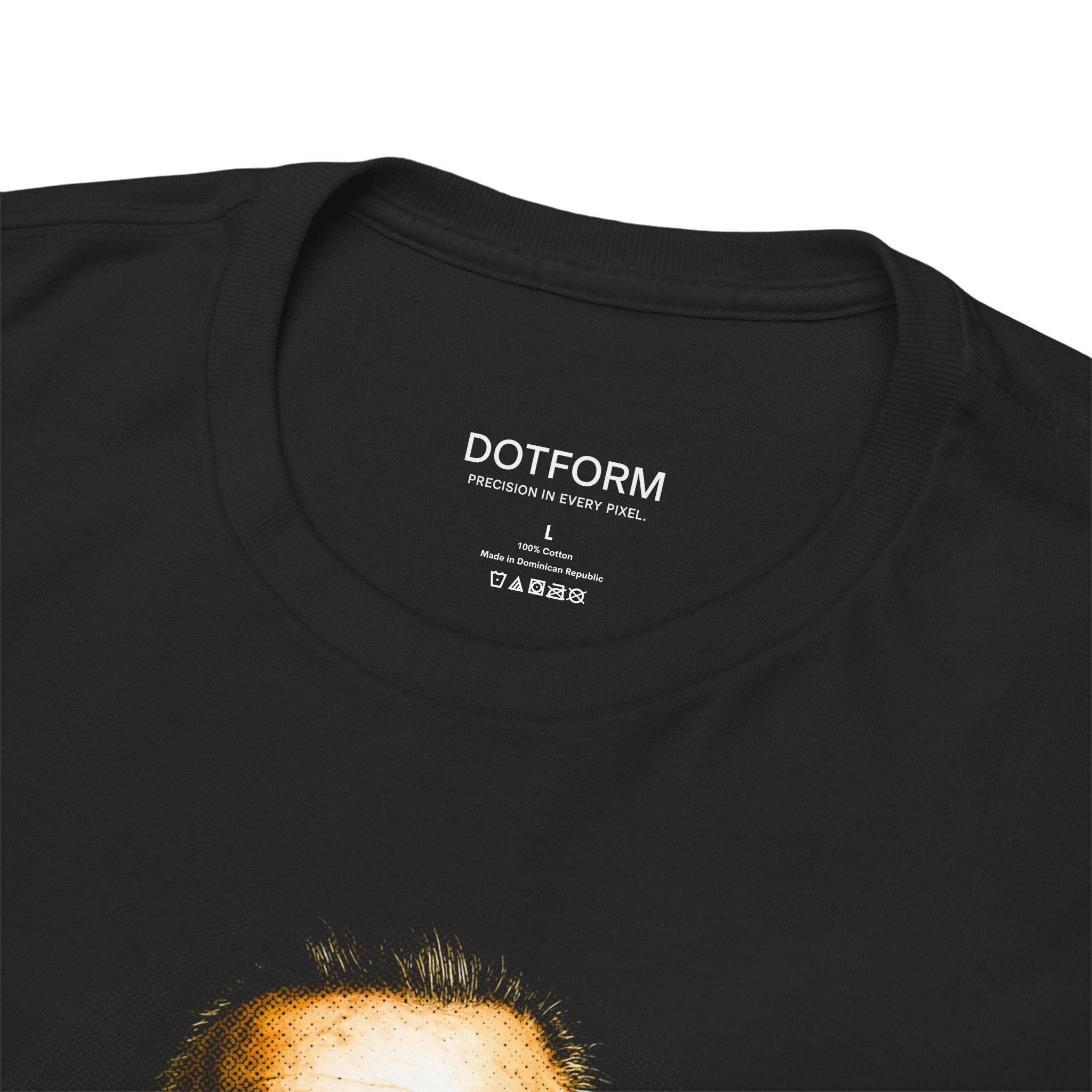 Black t-shirt with 'DOTFORM' branding on the collar area