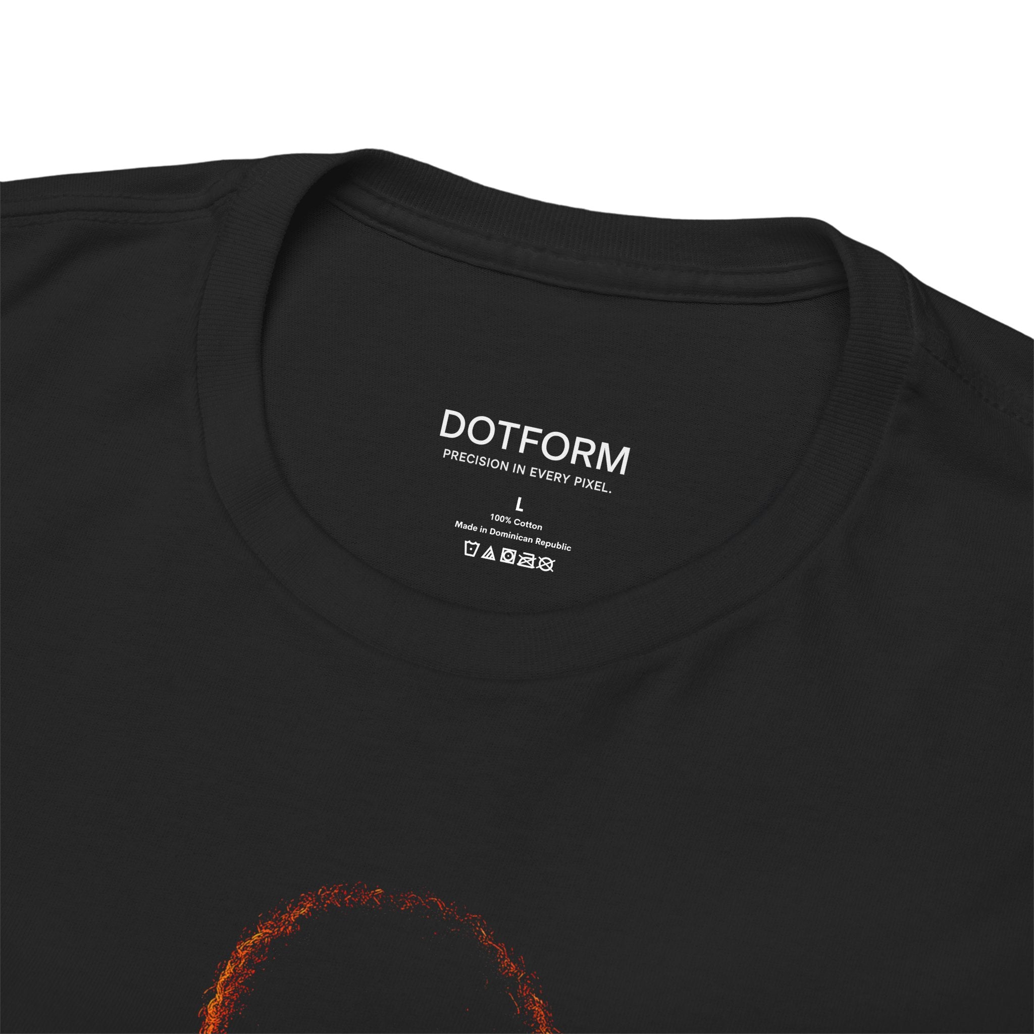 Black t-shirt with 'DOTFORM' branding on the collar area