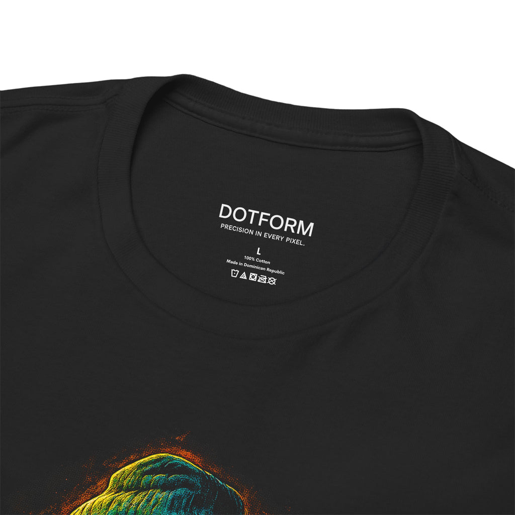 Black t-shirt with 'DOTFORM' branding on the collar area