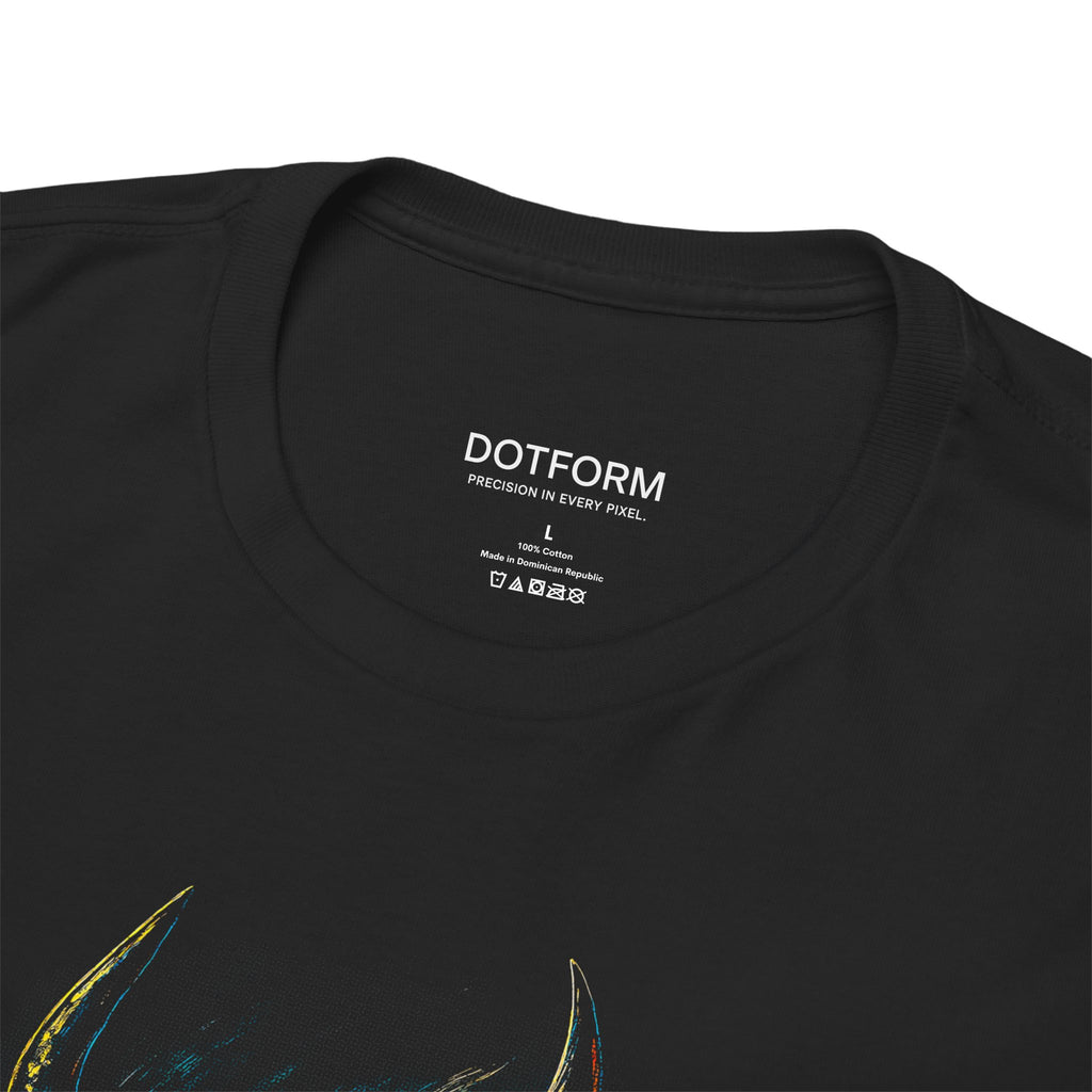 Black t-shirt with 'DOTFORM' branding on the label