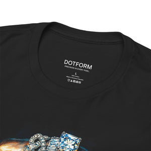Black t-shirt with 'DOTFORM' branding and a graphic design on a white background