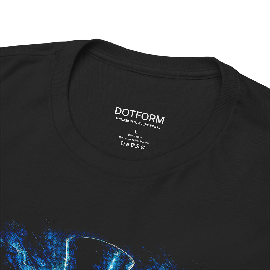Black t-shirt with 'DOTFORM' branding on the collar area