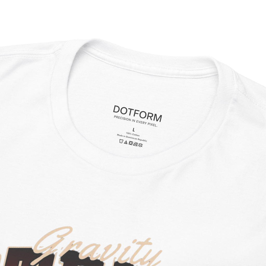 White t-shirt with 'DOTFORM' branding and 'Gravity' text on a white background