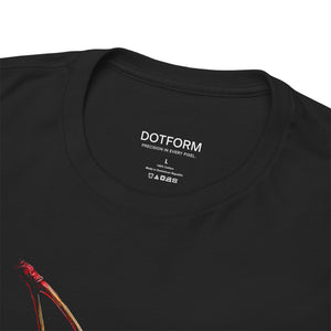 Black t-shirt with 'DOTFORM' branding on the collar and a red graphic on the sleeve.
