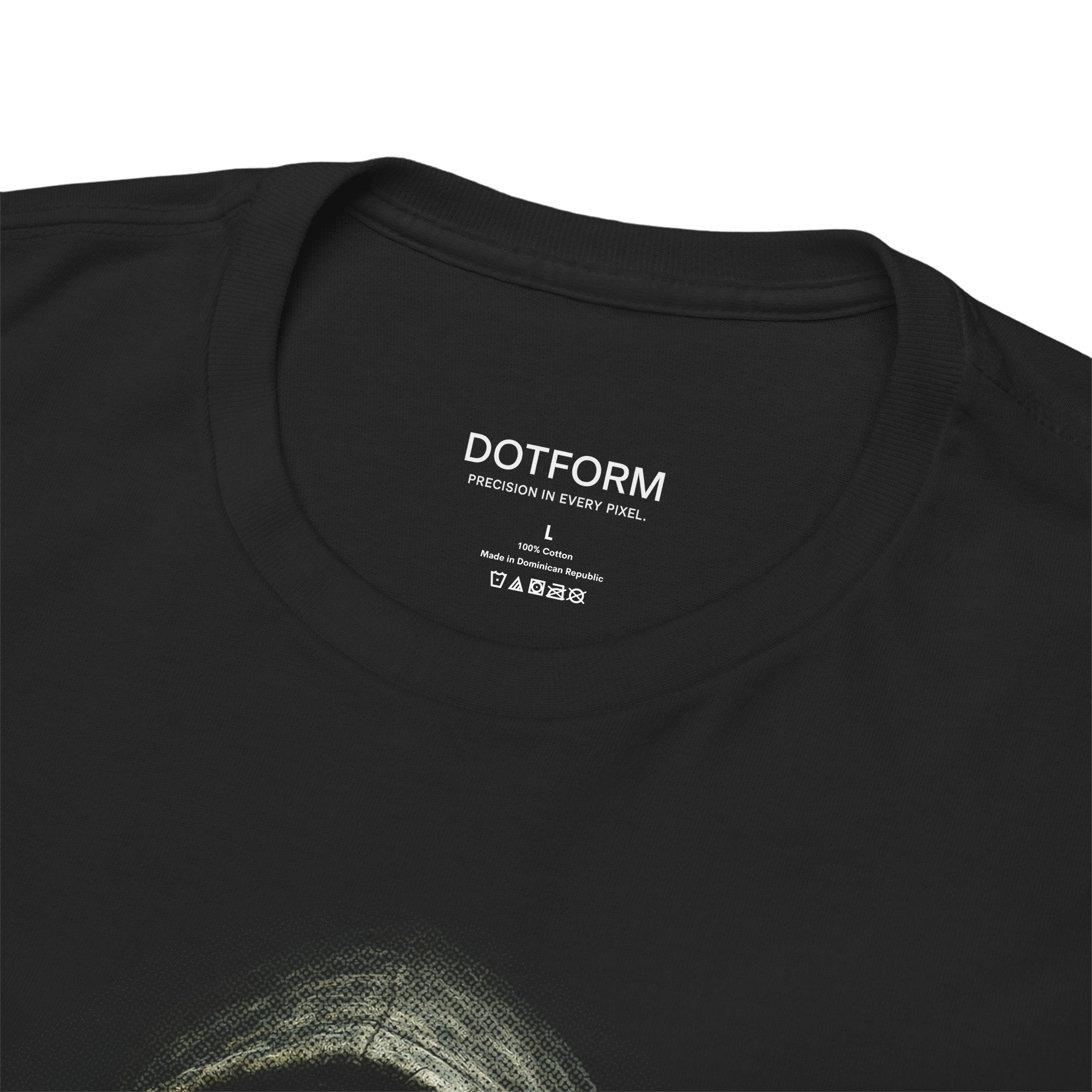Black t-shirt with 'DOTFORM' branding on the collar area