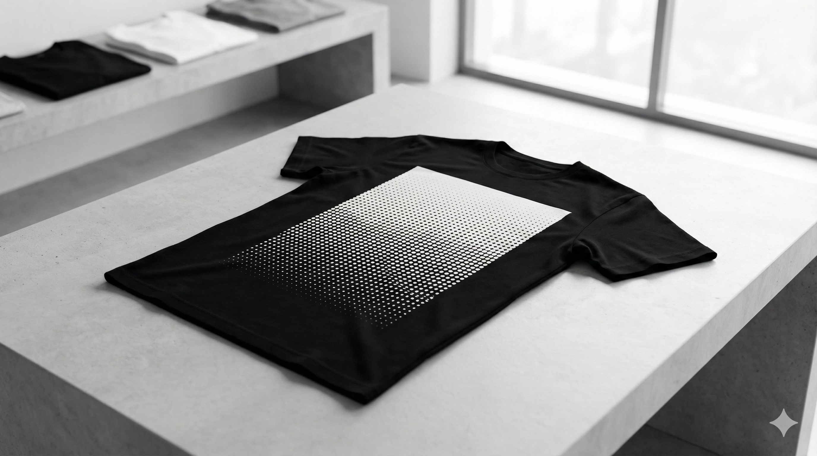Black shirt with mesh design on a white surface
